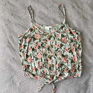 dip Sage Floral Button-Front Tie Hem Cami - Pink Flowers